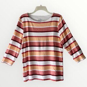 🌺Croft & Barrow 3/4 Sleeves Peach/white/coral Stripes Top Blouse Tunics Sz XXL